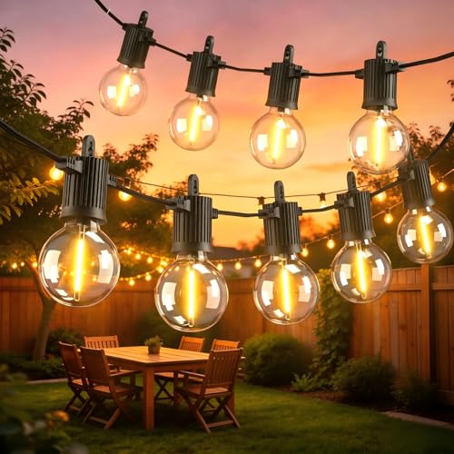 Outdoor String Lights 30M,Led Patio Globe Lights with 27pcs Plastic Bulbs,Waterproof,Shatterproof,G40 Outdoor String Lights,34 Connectable for Backyard, Bistro, Porch, Deck, Balcony,Tent