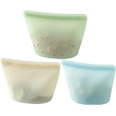 PandaEar 3-Pack Reusable Silicone Food Storage Bags, Leakproof, BPA Free | Lead, PVC, latex and phthalate free, dishwasher safe, stand-up design with air-release valve, 17oz/500ml capacity
