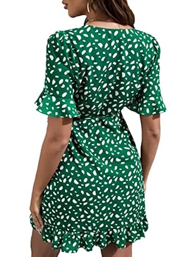 SheIn Women's Floral Tie Front Ruffle Mini Dress V Neck Short