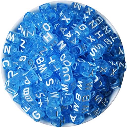 Izasky Pony Beads Letters 200Pcs/Lot Mixed Color Alphabet/Letters Flat Round Pony Beads Making Bracelets, Necklaces, Key Chains and Kids Jewelry (Blue - White Alphabet)