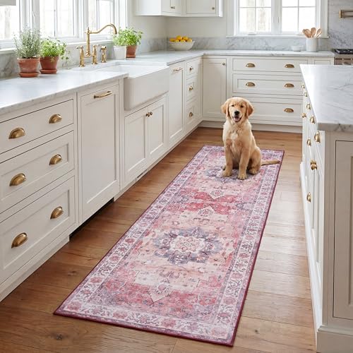 SAFAVIEH Washable Rug Tucson Collection - 2'6' x 8' Runner, Rust & Beige, Slip…
