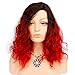 Short Curly Bob Wig Ombre Red Synthetic Wigs Shoulder Length Red Wavy Wig for Women Cosplay Daily Party Wigs 14 inch (1b/ Red,Side Part)