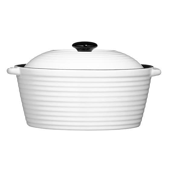 Large OvenLove Casserole Dish White Stoneware With Lid Teflon NonStick