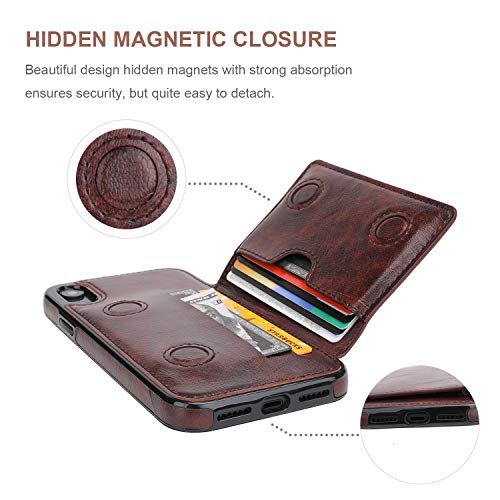 KIHUWEY iPhone XR Wallet Case Credit Card Holder, Premium Leather Kickstand Durable Shockproof