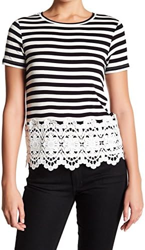Dantelle Womens Medium Striped Crochet-Detail Knit Top Black M