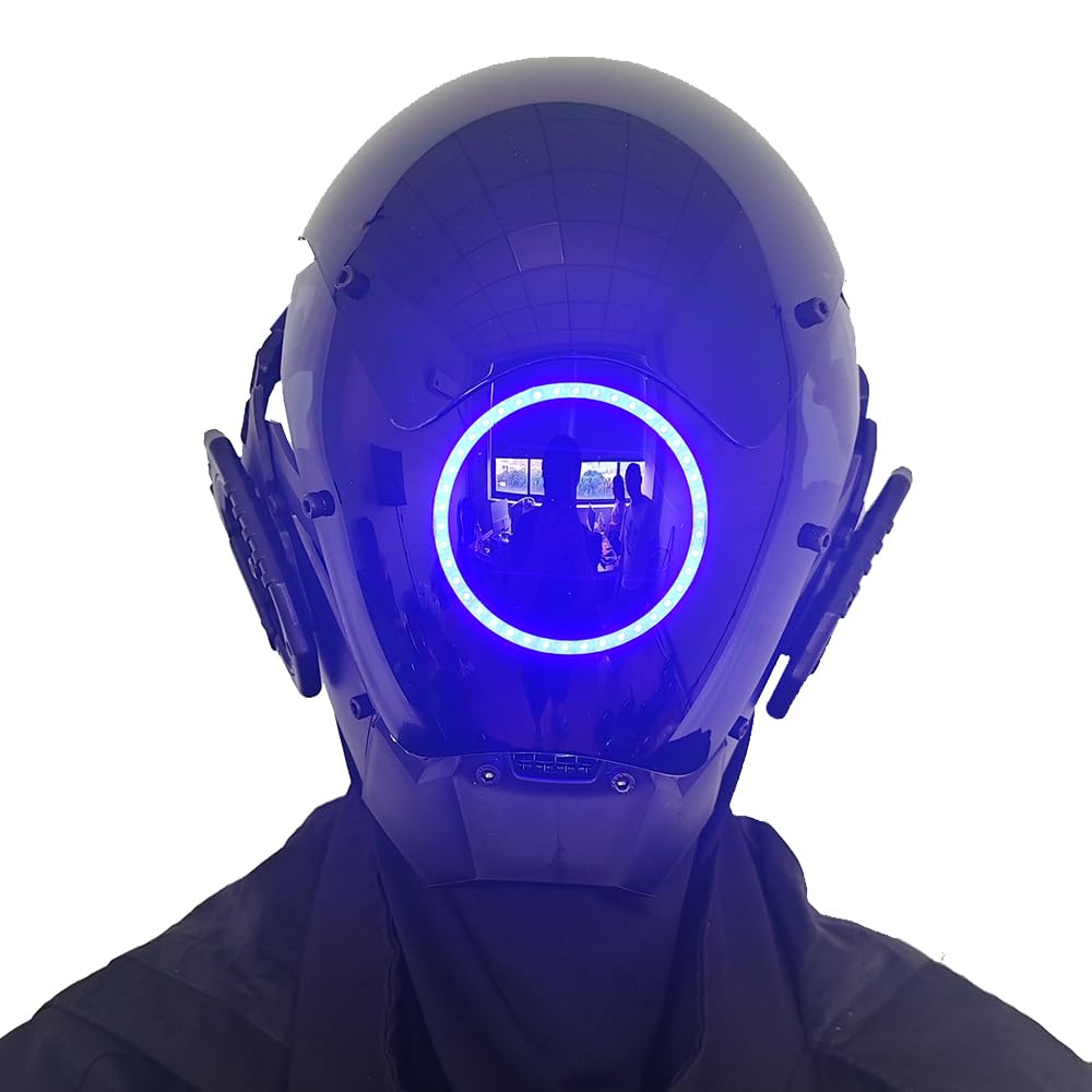 Photo 1 of KYEDAY Punk Mask Cosplay for Men, LED Round Light Mask for Women Cosplay Halloween Fit Party Music Festival Accessories (blue)