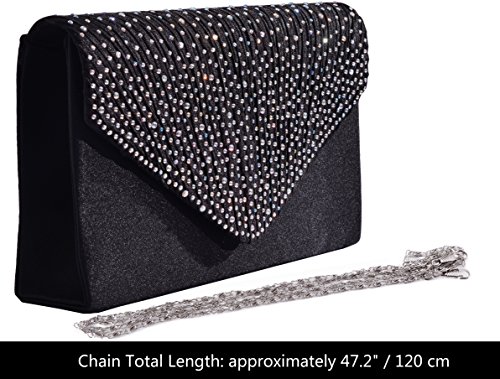 Outrip Women's Evening Bag Clutch Purse Glitter Party Wedding Handbag with Chain (B Black) - Thumbnail 4