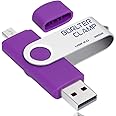 BorlterClamp 32GB USB Flash Drive Dual Port Memory Stick, OTG Swivel Thumb Drive with Micro USB Drive Port for Android Smartphone Tablet & Computer (Purple)