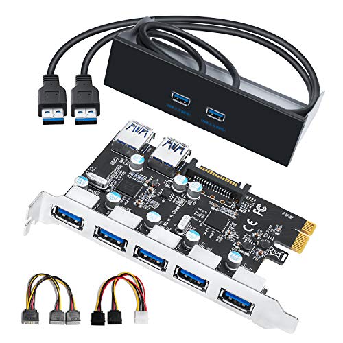 QNINE 7 Ports PCIe USB 3.0 Card, 5 USB 3.0 Ports and 2 Rear USB 3.0 PCIe Expansion Card Include 3.5'' USB 3.0 Front Panel Expansion Bay and 2 Power Cables - Thumbnail 6