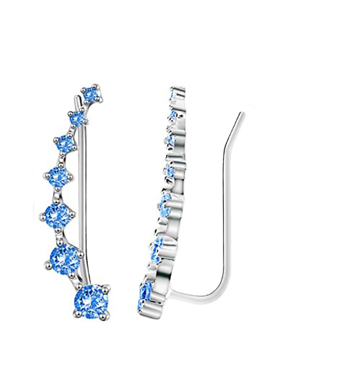 Sterling Silver Star Ear Cuffs, 5A CZ 2-4mm Blue Clear Multicolour Ear Climb Earrings For Women Girls
