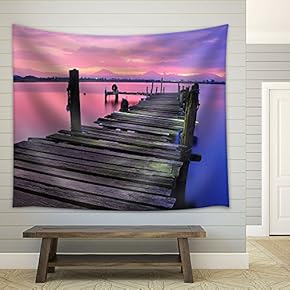 Wooden Bridge Under Colorful Sky - Fabric Wall Tapestry Home Decor - 51x60 inches