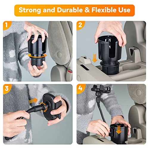 Cup Holder Expander for Car, 2 in 1 Multifunctional Car Phone Holder Mount Cup Holder, Auto Cup Holder Extender with Adjustable Base, 360° Rotation Car Cell Phone Holder Compatible with All Smartphone