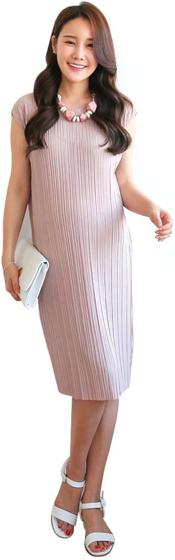 Amazon Co Jp 涼しい夏素材の プリーツしわ 非常に快適なフィット感と伸縮性 シルエット スーツワンピース 高級感あふれる マタニティウェア ワンピースマタニティウェア妊婦服授乳服ワンピース Free Size 4色 海外直送品 Pink 服 ファッション小物