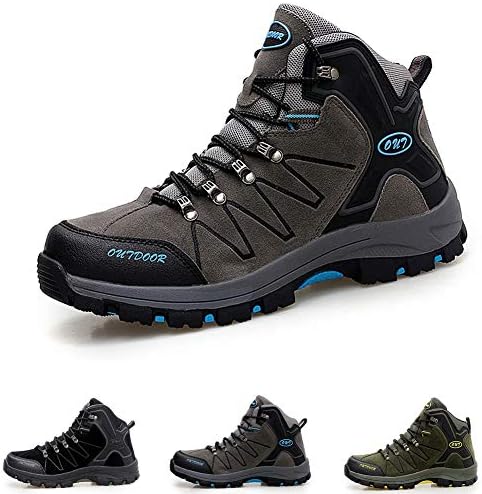 Men Winter Outdoor Hiking Boots Warm High Rise Anti-Slip Climbing Shoes Trekking Shoes Fur Lined Lace-up Walking Boots for All Season Walking, Travelling, Backpacking,Camping, Trekking, Biking
