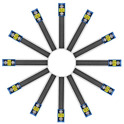 Wpxmer 576 Pieces HB Black Lead Refills Mechanical Pencil Refills, 48 Tubes (0.7 mm and 0.5 mm)