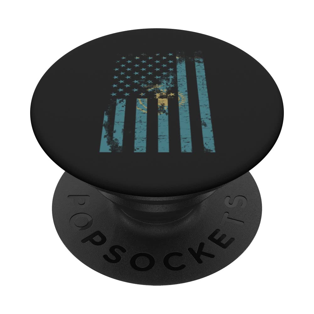 Distressed Kazakhstan flag over American flag PopSockets Swappable PopGrip