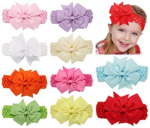 Qandsweet Baby Fishtail Bows Flower Hairbands (10 Pack)
