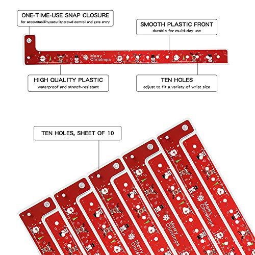 Ouchan Merry Christmas Plastic Wristbands Red - 100 Pack Wristbands for Events Christmas Party Decoration Merry Xmas Patterns - Thumbnail 2