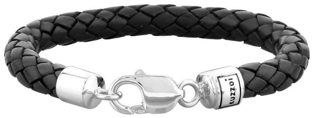 Kuzzoi 235041 Men's Leather Bracelet in Black with Solid Silver Clasp Made of 925 Sterling Silver, 19 centimeters, Sterling Silver Leather, without stone