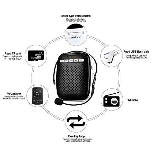 WinBridge Voice Amplifier Speaker with Two Microphons Headset Mic and Lavalier Mic Portable Pa Amplifier for Teachers, Elderly, Parkinsons, Tour Guide, 10W WB378 - Thumbnail 4