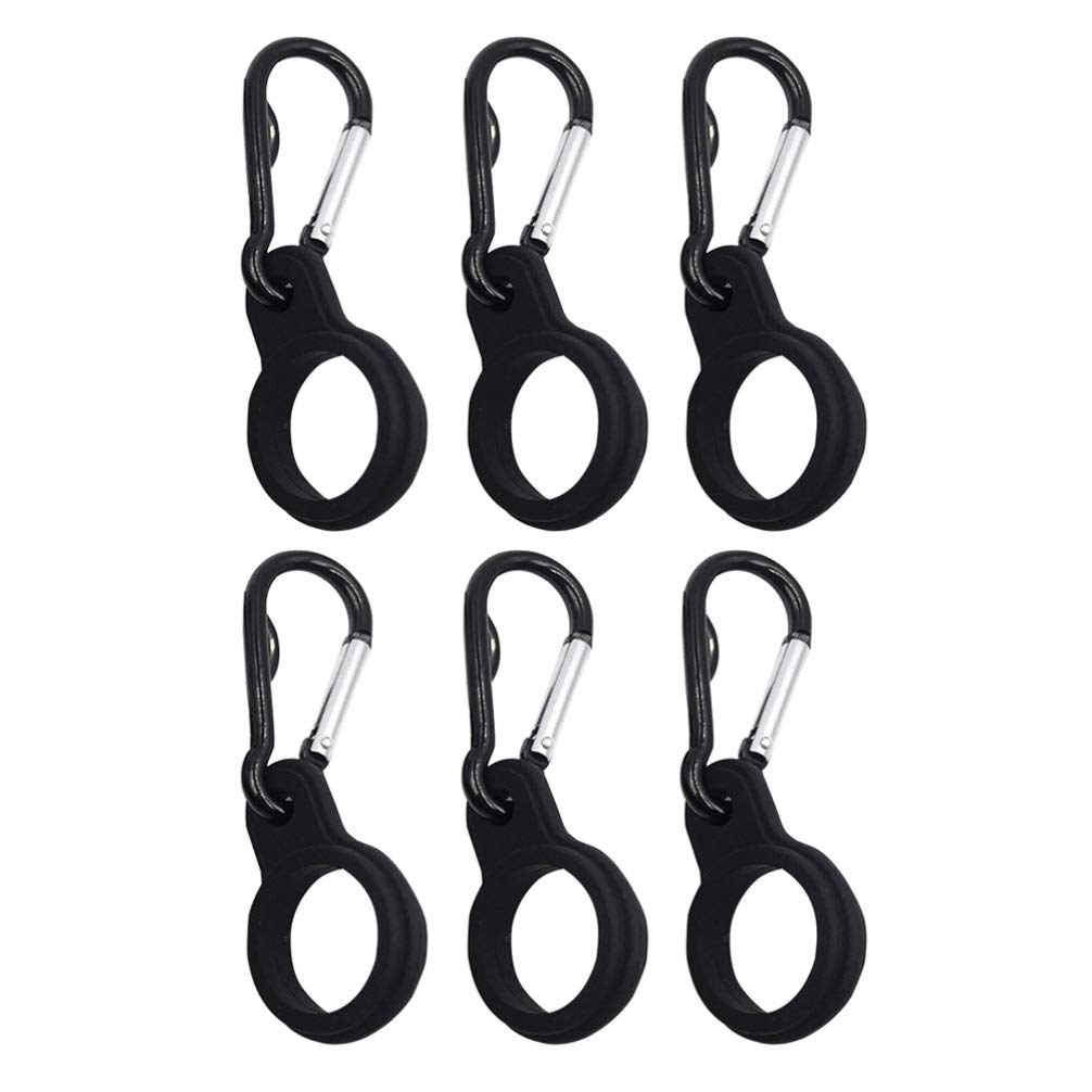 BESPORTBLE 6pcs Portable Carabiner Silicone Water Bottle Drink Buckle Hook Holder Clip Bottle Hook Clip Buckle for Outdoor (Black)