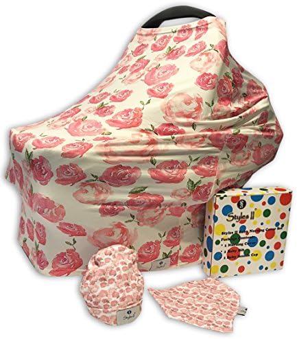 Styles II Nursing Cover Set - Car Seat Canopy, Shopping Cart, High Chair, Stroller & Carseat Cover for Boys & Girls - Multi Use Breastfeeding Cover - Includes Nursing Cover, Bib & Baby Hat Beanie Cap
