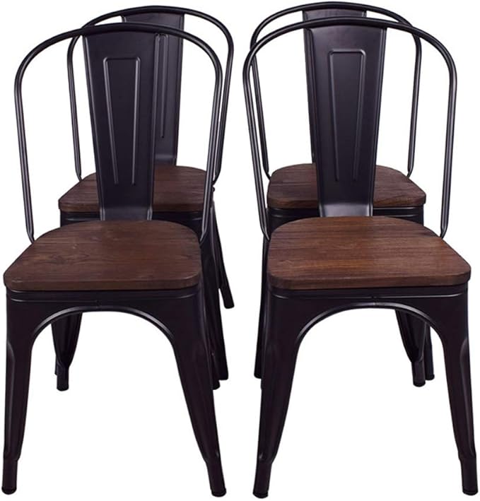 Metal Dining Chairs, Set of 4 Stackable Industrial Metal Kitchen Bistro
