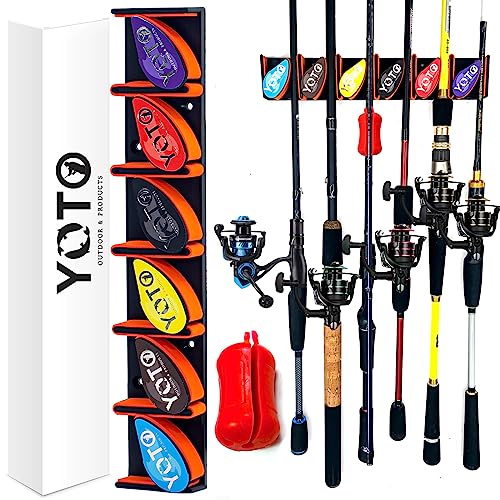 YOTO Vertical Fishing Rod Holders, Wall Mounted Fishing Rod Rack, Holds up to 6 Rods or Combos, Fishing Pole Holders for Garage