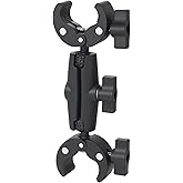 UTEBIT 9 inch Double Super Crab Clamp, with 360&deg; Ball Arm Black | Stainless Steel Action Camera Bracket, Adjustable Camera Clamp Mount for Gopro Insta360 Tripod LED Light Motorcycle Handlebar
