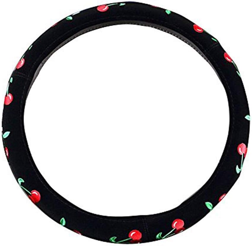 SYNN Automotive Women Embroidery Cute Car Steering Wheel Cover (Cherry)