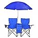 Flexzion Double Folding Chair with Removable Umbrella Table Cooler Bag Fold Up Steel Construction Dual Seat for Patio Beach Lawn Picnic Fishing Camping Garden and Carrying Bag