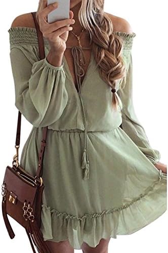 Women Dress, Kstare Bohemian Chiffon Off Shoulder Casual Sexiness Of Slash Neck Dress (M, Green)