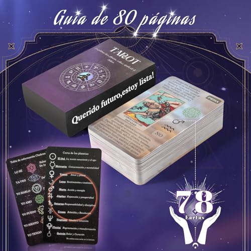 YCQYNHQ Tarot Rider Waite, Tarot en Español para Principiante, No Necesita Libro de Guía, Baraja Clásica con 78 Cartas 22 Arcanos Mayores y 56 Arcanos Menores