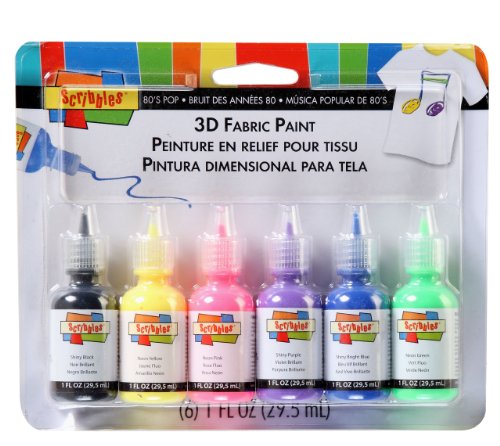 Scribbles Dimensional Fabric Paint 6/Pkg - 80'S Pop