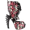 SHOW-STORY-Punk-Skull-Rose-Print-Stud-Buckle-Lace-UpPlatform-Bone-Heel-Club-Ankle-Bootie-SandalsLF80663