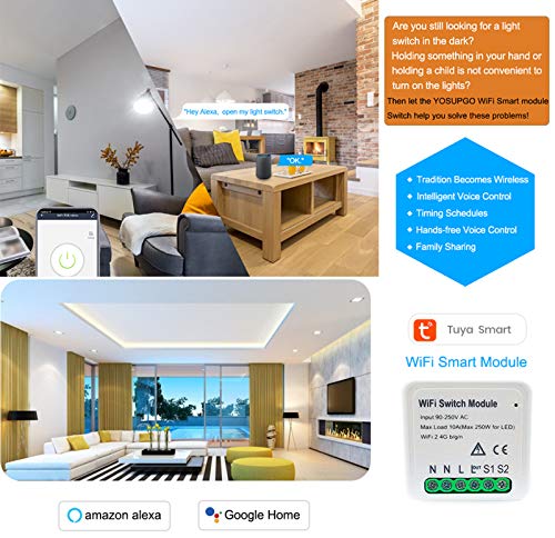 RHG Diy Wifi Smart 1 Way 2 Gang Light Led Dimmer Module Smart Switch Vida InteligenteTuya App Control Remoto Trabajar con Alexa Google Home