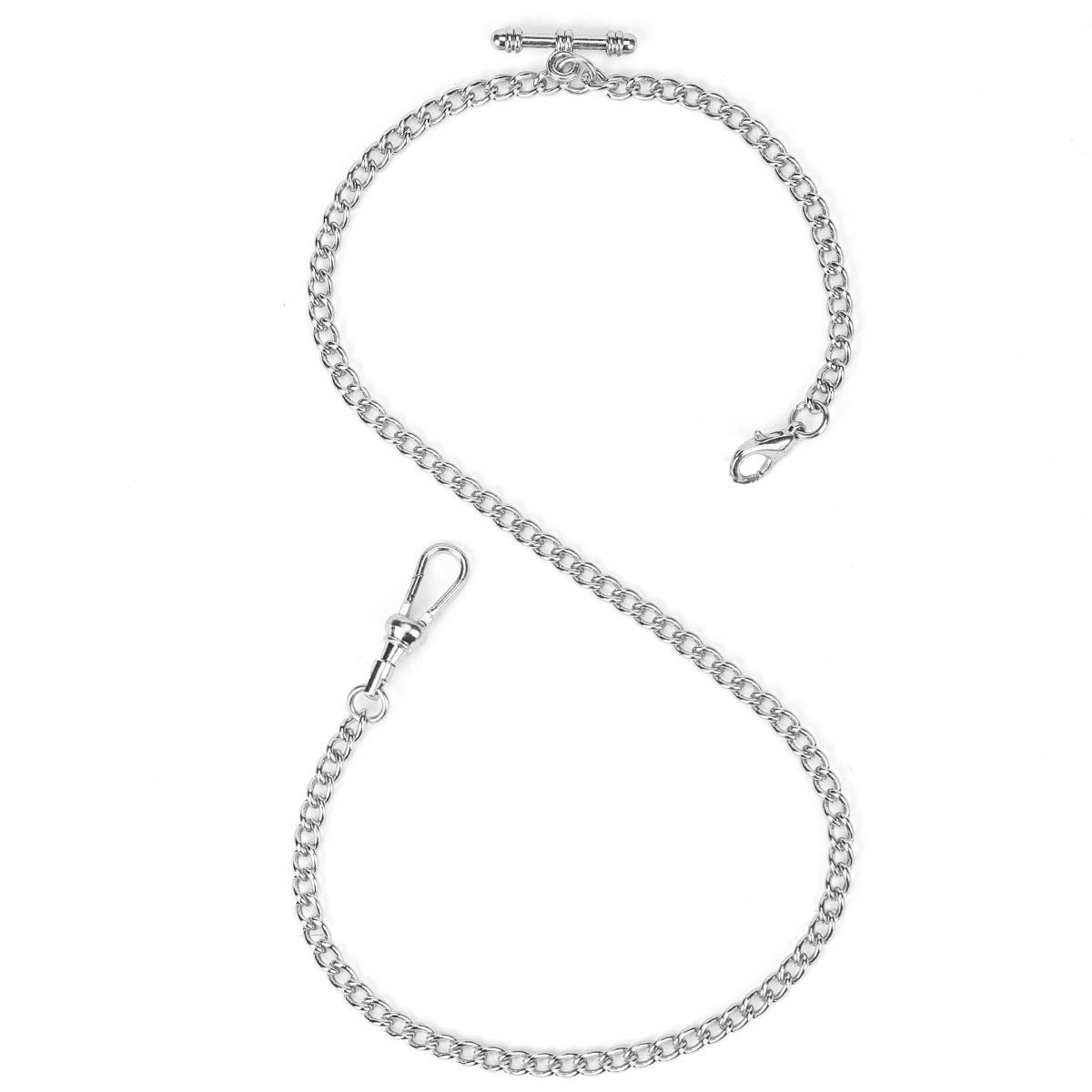 ManChDa Pocket Watch Albert Vest Chain with T Bar & Lobster Clasps, Watch Chain Curb Link Chain & Pocket Watch Stand?Silver?