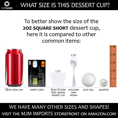 DLux Mini Dessert Cups, Appetizer Bowls & Spoons & Recipe e-Book [Clear Plastic, 2 oz, Square Short, 100 Count] Small Catering Supplies, Disposable Tasting Glasses, Parfait Tumblers, Shooters - Thumbnail 3