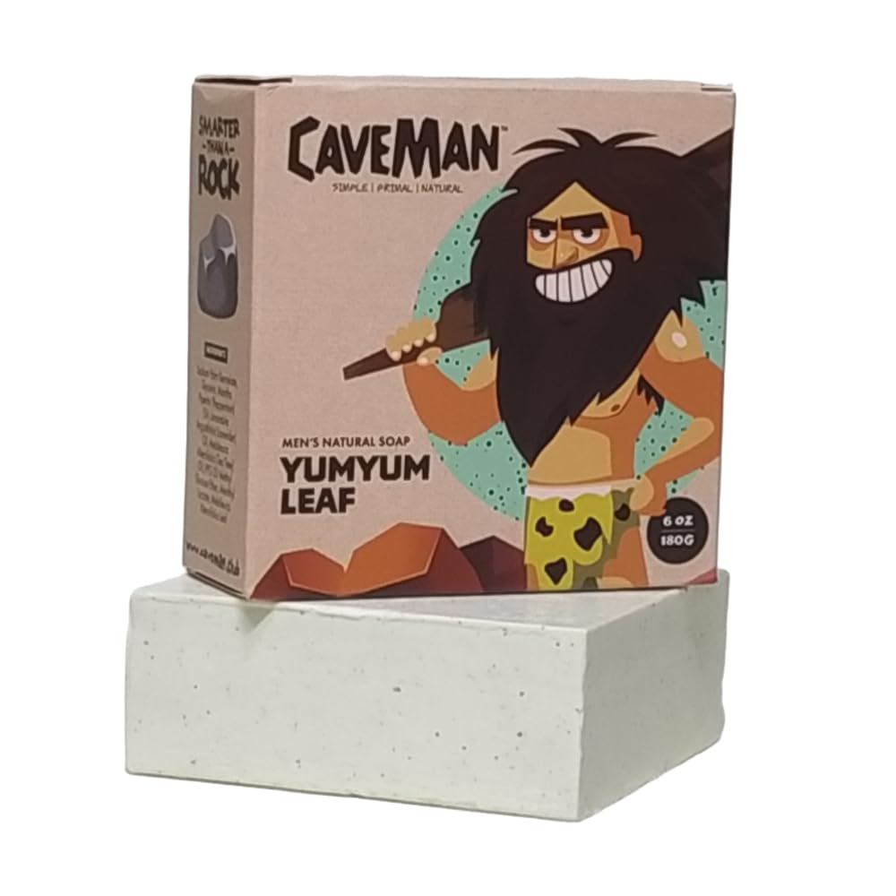 Caveman Men's Natural Soap - YUMYUM LEAF (180g): Moisturizing, Exfoliating, & Refreshing Bar Soap with Tea Tree Oil, Lavender & Aloe Vera Extracts, and Mint Fragrance