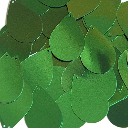 Sequin Tear Drop 1.5 inch Kelly Green Metallic Couture Paillettes. Made in USA. For embroidery, costume, embellishment