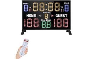 LUCKY TIME Basketball Scoreboard with Shot Clock, 12/14/24/30/25/60 Seconds, Upgraded Thickening Digital Scoreboard with Remote, Battery Powered Electronic Scoreboard for Indoor Outdoor
