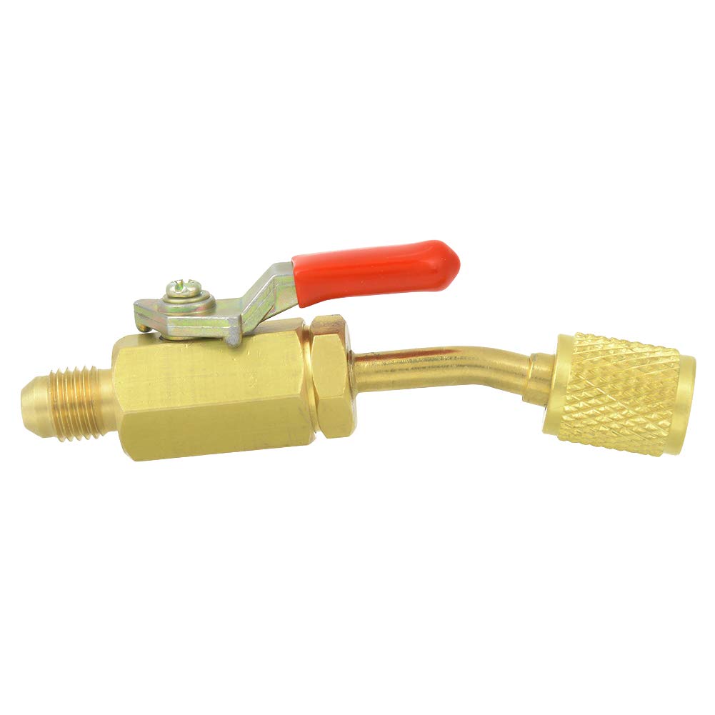 ViaGasaFamido Refrigeration Ball Valve 1/4 Inch Brass Manual Shut-Off Valve for Air Conditioning Refrigerant Systems Angled Compact Design Red Color