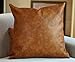Kdays Thick Brown Faux Leather Throw Pillow Cover Cognac Leather Decorative Throw Pillow Case Farmhouse Decor Sofa Couch Cushion Covers Modern Minimalist Vegan Pillow Cover 20x20 Inches