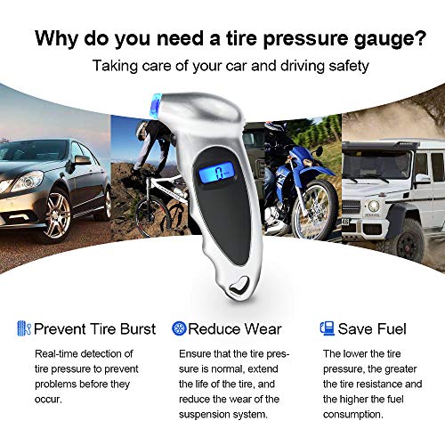 PEIFEITE Digital Tire Pressure Gauge Fast and Accurate Readings Backlight LCD Display 4 Ranges Settings with Non-Slip Grip Ergonomic Design Tire Gauge for Vehicle Motorcycle Bike - Thumbnail 5
