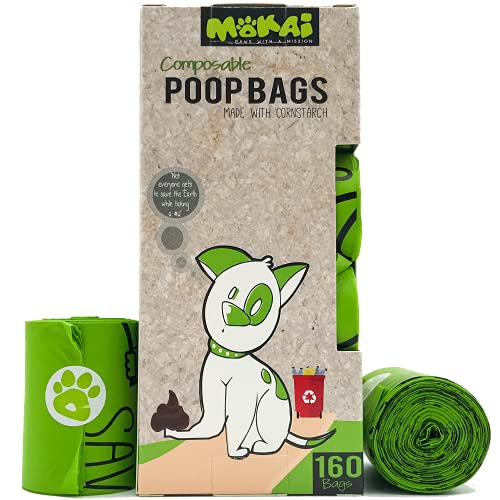 MOKAI Compostable and Biodegradable Dog Poop Bags Made with Corn Starch
