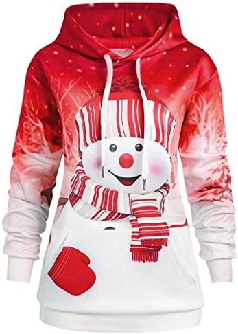 FIRMON Womens Xmas Plus Size Hoodie Sweatshirt,Ladies Christmas Big Pocket Cartoon Snowman Print Pullover Top Blouse