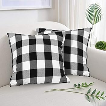 Farmhouse Decor Pillow Covers, Black and White Buffalo Checkers Plaids Cotton Throw Pillow Covers, Soft Cushion Cover Decorative Pillowcase for Bed/Sofa/Chair/Couch, 18