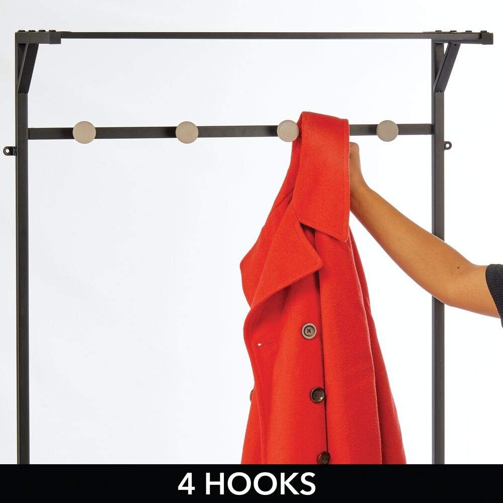 mDesign Coat Rack and Bench Organizer System Storage Unit, 4 Hooks Holds Jackets, Scarves, Purses, Hats, Leashes, Shoes, Boots for Bedroom, Hallway, Entryway 2-Tier Storage Bench- Black/Gray Wood Wash: Home & Kitchen
