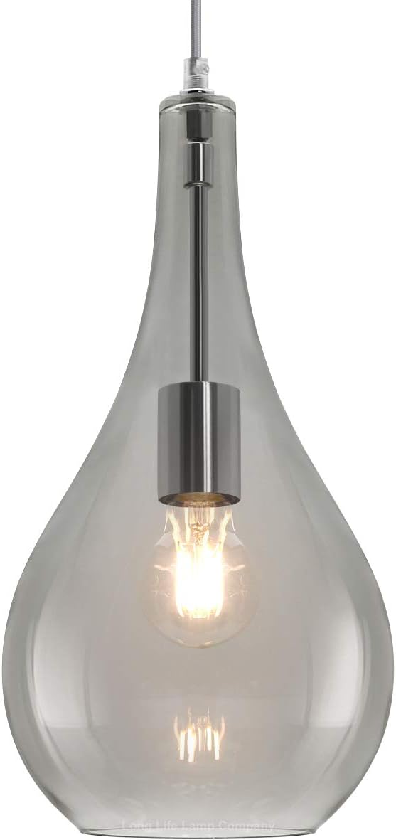 Modern Tear Drop Glass Pendant Light Shade Grey Smoked Retro Chrome