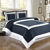 Hotel Navy and White 3-Piece King / Cal-King Duvet-Cover-Set, 100-Percent Cotton, 300-Thread-Count